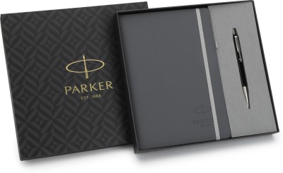 PARKER Gift Set | Note Book with Vector Standard Chrome Trim | Ball Pen(Pack of 2, Ink Color - Blue)