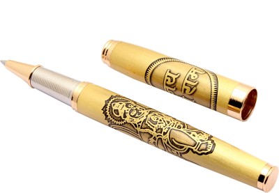 Ledos Lord Hanuman Ji Engraved Arrow Clip Golden Trims Blue Refill Roller Ball Pen(Ink Color - Blue)