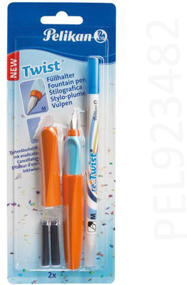 Pelikan Twist P457M Orange-Light Blue Fountain Pen with Ink Eradicator – Medium Nib Fountain Pen(Ink Color - Blue)