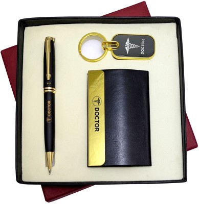 UJJi 3in1 Doctor Logo Set with Golden Part Ball Pen, Keychain and ATM Card Holder Pen Gift Set(Pack of 2, Ink Color - Blue )