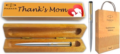 PARKER VECTOR SS GT BP With Wooden Thank's Mom Wishing Gift Box and Gift Bag Ball Pen(Blue)