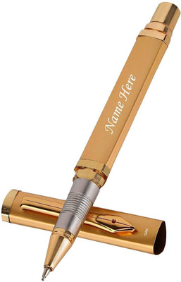 UJJi Name Customize Triangle Shape Golden Colour Brass Roller Ball Pen(Ink Color - Blue )
