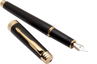 Ledos Jinhao 997 Shine Black Metal Body Arrow Clip With Golden Trims Fine Nib Fountain Pen(Ink Color - Converter System)