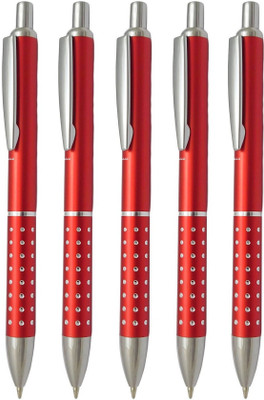 UJJi Red Colour Metal Pack of 5pcs Metal Ball Pen(Ink Color - Blue )