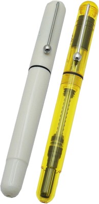 Dikawen Jinhao 09 White & Transparent Yellow Colour Light Weight Comfortable Grip Fountain Pen(Pack of 2)