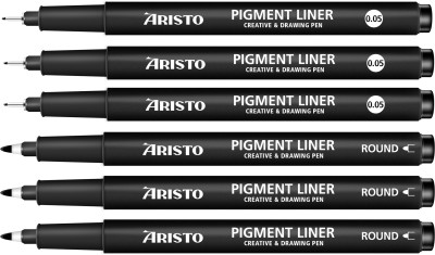 Aristo Pigment Liner | 0.05mm & Round | Light & Water Resistant | Black Fineliner Pen(Pack of 6, Black)