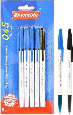 Reynolds 45 Ball Pen(Pack of 5, Ink Color - Blue, Black)
