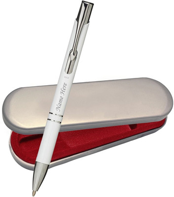 UJJi Name Print White Color Metal Retractable Ball Pen(Ink Color - Blue )