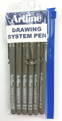 Artline Drawing System Fineliner Pen(Pack of 6, Ink Color - Black)