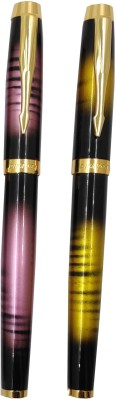 Dikawen 8059 Premium Pink and Yellow Color Metal Body With Gold Plated Trims Fountain Pen(Pack of 2)