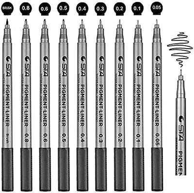 THR3E STROKES STA Black Pigment Fineliner Ink Micro Pens Waterproof Black Pen Set for Art Sketching Writing, 9 Pieces Fineliner Pen(Pack of 9, Ink Color - Black)