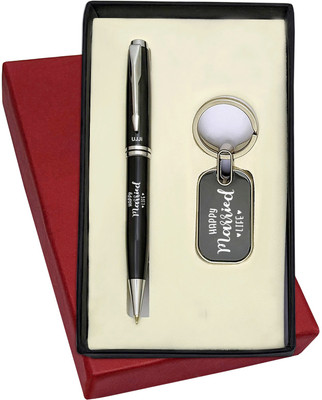 UJJi Happy Married Life Logo Engraved Metal Pen & Keyring Combo Pen Gift Set(Pack of 2, Ink Color - Blue )