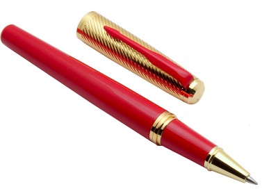 Ledos Dikawen 8077 Golden & Red Metal Body Arrow Clip Roller Ball Pen(Blue Refill)