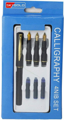 DGV Calligraphy 4 Nib Pen Set Gold-Plated Metal Clip,Calligraphy pen set Calligraphy(Ink Color - Blue)