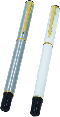 JINHAO 801 Red & Silver Color With 18 KGP Gold Plated Arrow Clip 2 Pcs Roller Ball Pen Gift Set(Pack of 2, Ink Color - Blue)