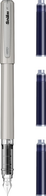 Scrikss Primeo Grey Pastel Fountain Ink Pen | Smooth Writing | Beginners & Daily Use Fountain Pen(Ink Color - Blue)