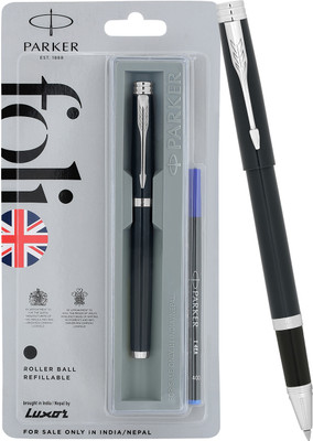 PARKER Folio Standard Chrome Trim |Grey Body Colour | Roller Ball Pen(Ink Color - Blue)