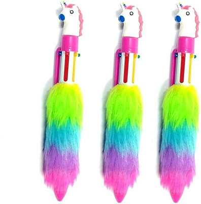 Vadhavan 6-in-1 Unicorn Rainbow Fur pen Ball Pen(Pack of 3, Ink Color - Multicolor)
