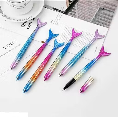 AMB Cute Fancy Mermed Fish Shape Gel Pen Stationery | Birthday Celebration Gel Pen(Pack of 6, Ink Color - Blue)