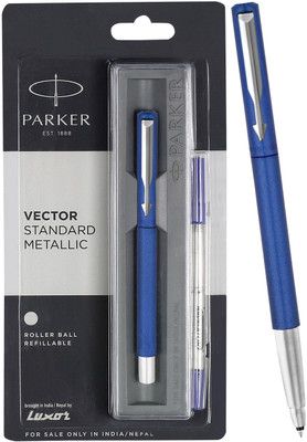 PARKER Vector Standard Chrome Trim| Metallic Blue| Roller Ball Pen(Ink Color - Blue)