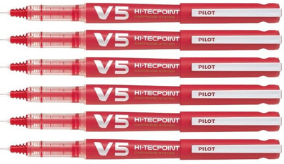 PILOT Hi-Tecpoint 0.5mm V5 Cartridge System Roller Ball Pen(Pack of 6, Ink Color - Red)