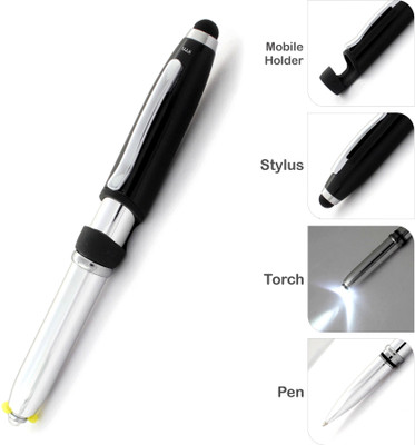 UJJi 4in1 Traveller Pen with Stylus, Mobile Holder & Torch Multi-function Pen(Ink Color - Blue )