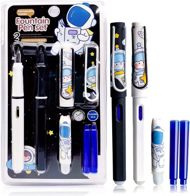 apcatio Fountain Pen Fine Nib Space Astronaut Theme Ink Pen 2 Pen With 4 Refills Pen Fountain Pen(Blue)