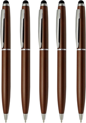UJJi Matte Coffee/Brown Pen with Stylus for Touch Screen Ball Pen(Pack of 5, Ink Color - Blue)