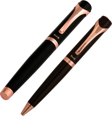 Krink Metal Pen R008_B268 Black and Rose Gold Combination Pen Gift Set(Pack of 2, Ink Color - Blue)