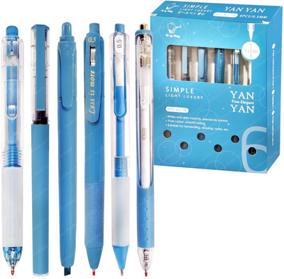 shreeji market Kawaii Pens Gel Pen(Pack of 6, Ink Color - Blue)
