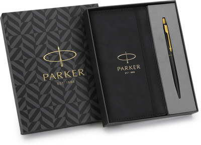 PARKER Gift Set | Note Book wih Classic Matte Black Gold Trim | Ball Pen(Pack of 2, Ink Color - Blue)
