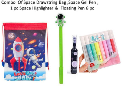 topgifties Combo Gift Set of Space Pen,Drawstring Bag, Highlighter& 8Pcs Float Pen For Kids Gel Pen(Pack of 4, Ink Color - Multicolor)
