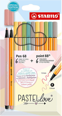 Stabilo Set of 6 Each Pen 68 Felt Tip Pen | Point 88 Fineliner Pen(Pack of 12, Ink Color - Multicolor)