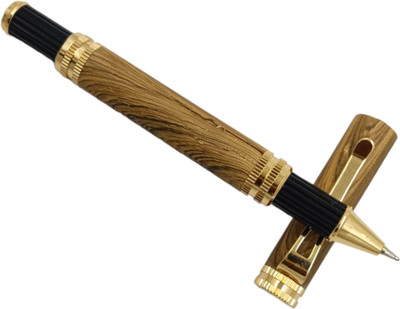 auteur Luxury Amber Series Teak Wooden Finish Designer Metal Body Gift Roller Ball Pen(Ink Color - Blue)