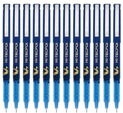 PILOT Hi-Tecpoint V7 0.7mm Fine Point Pure Liquid Ink Roller Pen Gel Pen(Pack of 12, Ink Color - Blue)