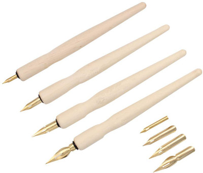 URBAN BOX Wooden Professional Manga Pen Dip Pen Set with 4 Nibs Cartoon Comic Drawing Kit Calligraphy(Pack of 3, Ink Color - Blue)