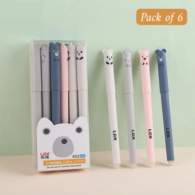 KLIDSHUSOZ TREASURE Panda Gel Pen – Cute Erasable Gel Ink Pens Set (Pack of 6, 0.5mm) Gel Pen(Pack of 6, Ink Color - Blue)