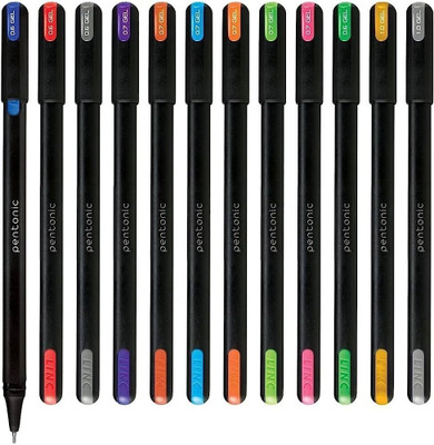 Pentonic 0.6 To 1.0mm Gel Pen Hard Box Case | Quick Dry, Waterproof Ink For Fast Writing Gel Pen(Pack of 12, Ink Color - Multicolor)