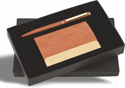 GifMor Premium 9247 Tan - Card Holder and Pen Gift Set(Pack of 2, Ink Color - Blue)