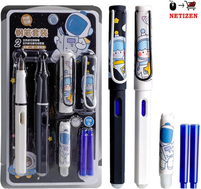 netizen Quality Fountain Pens Set with Cartridge, Erasable Ink, Fine Nib for Students Refill(Pack of 2, Ink Color - Blue)