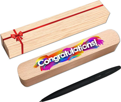 Klowage Saint Slim Black Ball Pen with Congratulations Best Gift Box and Gift Bag Ball Pen(Ink Color - Blue)
