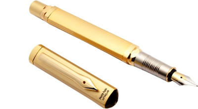 Ledos Stylish 18 CT Gold Plated Designer Triangular Gold Body and Clip Fountain Pen(Ink Color - Blue)