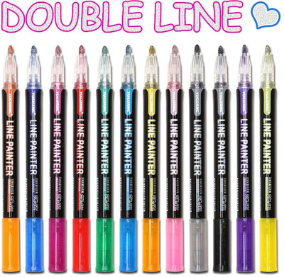 Le Delite marker highlighter sketch pen Calligraphy(Pack of 12, Ink Color - Multicolor)