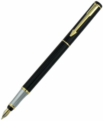 KIRA Black Color Medium Nib Metal Body With Golden Arrow Clip Stainless Steel Fountain Pen(Black)