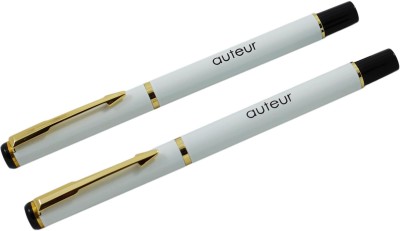 auteur 801 Set Of 2 Executive White Color , Metal Body With Gold Plated Arrow Clip Roller Ball Pen(Blue)