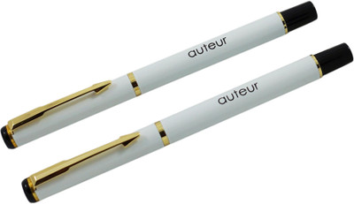 auteur 801 Set Of 2 Executive White Color , Metal Body With Gold Plated Arrow Clip Roller Ball Pen(Ink Color - Blue)
