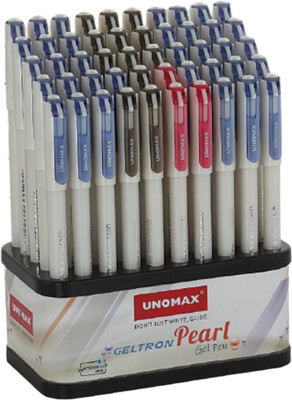 UNOMAX Geltron Pearl White Body Gel Pen(Pack of 50, Ink Color - Blue, Black, Red)