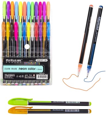 PEACORA 24Pc Gel Pens set Color gel pen,Glitter Metallic Neon pens Set Sketching Paint Gel Pen(Pack of 24, Multicolor)