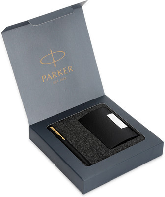 PARKER Vector Matte Black, Gold Trim Ball Pen With Card Holder Pen Gift Set(Ink Color - Blue)