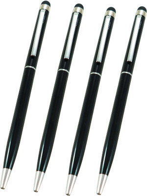auteur Set Of 4 Black Color Slim Metal Body Designer Fine Tip With Stylus Gift Ball Pen